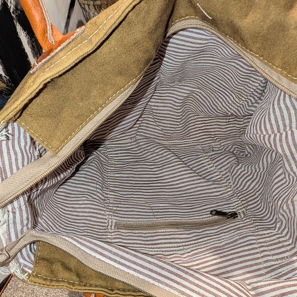 MYRA CANVAS WOMEN'S LEATHER HANDLE SEL DE MER SMALL BROWN TOTE - Picture 2 of 2